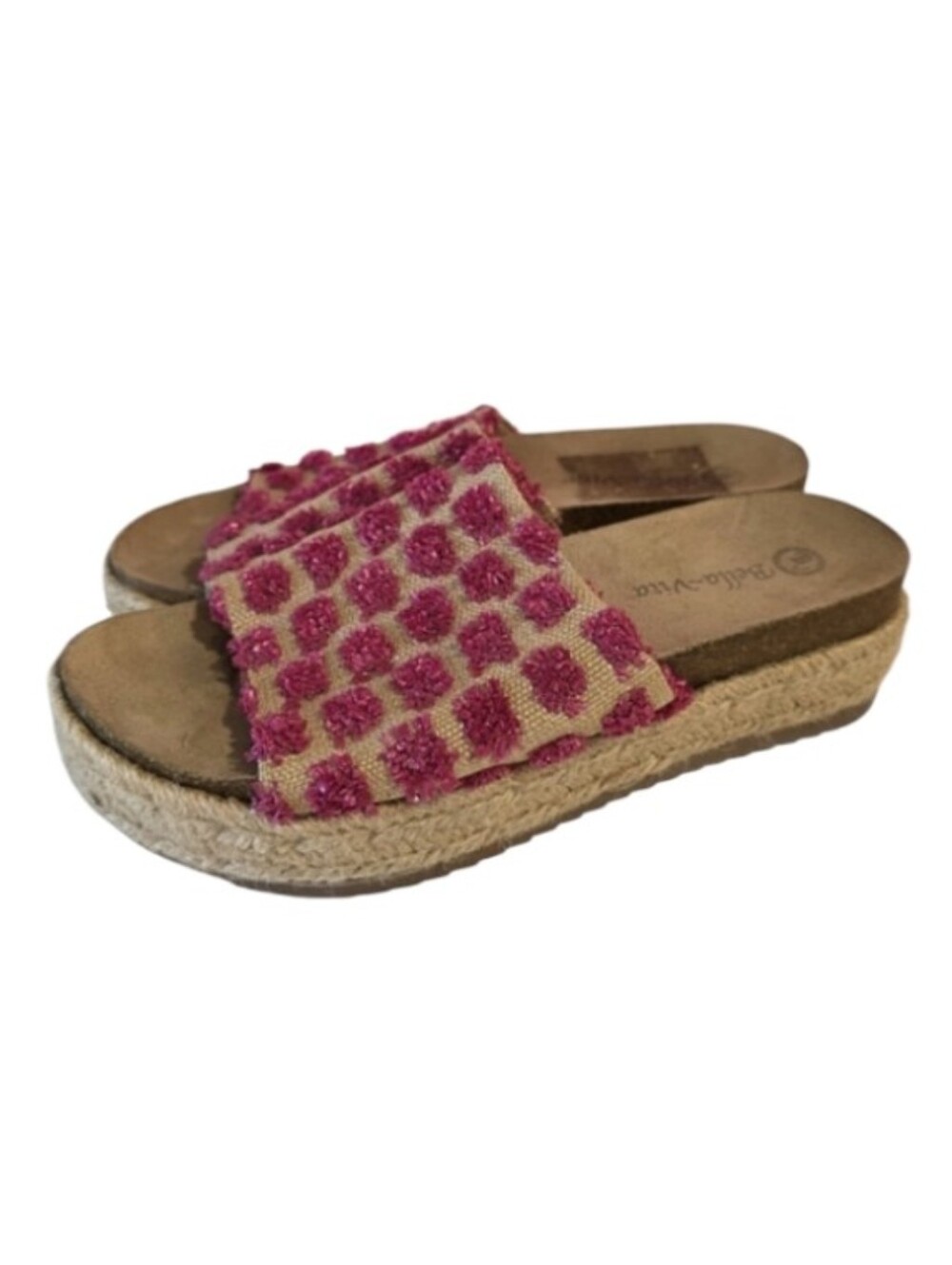 Bella Vita 6W Y2K Chunky Espadrille Platform Pink & Tan Slide Sandals